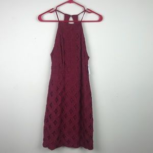 Maroon Lace Halter Dress